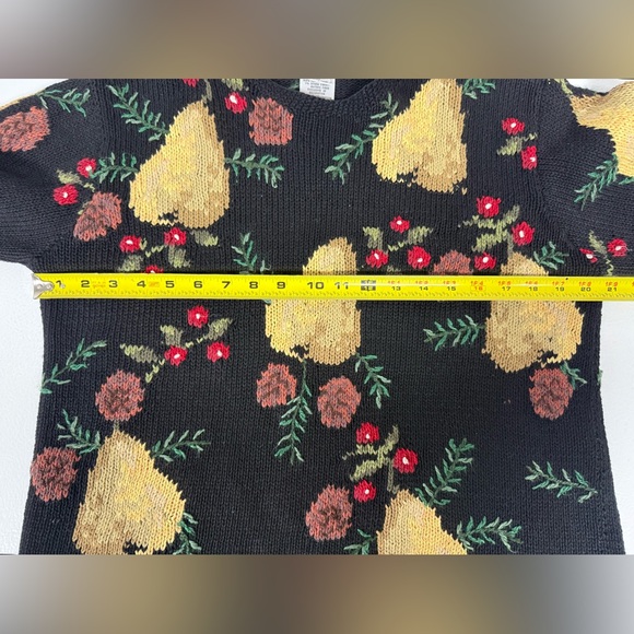 Vtg Talbots Hand Knit Linen Cotton Sweater Pear Pinecones Nature Holiday Women M - Picture 3 of 10